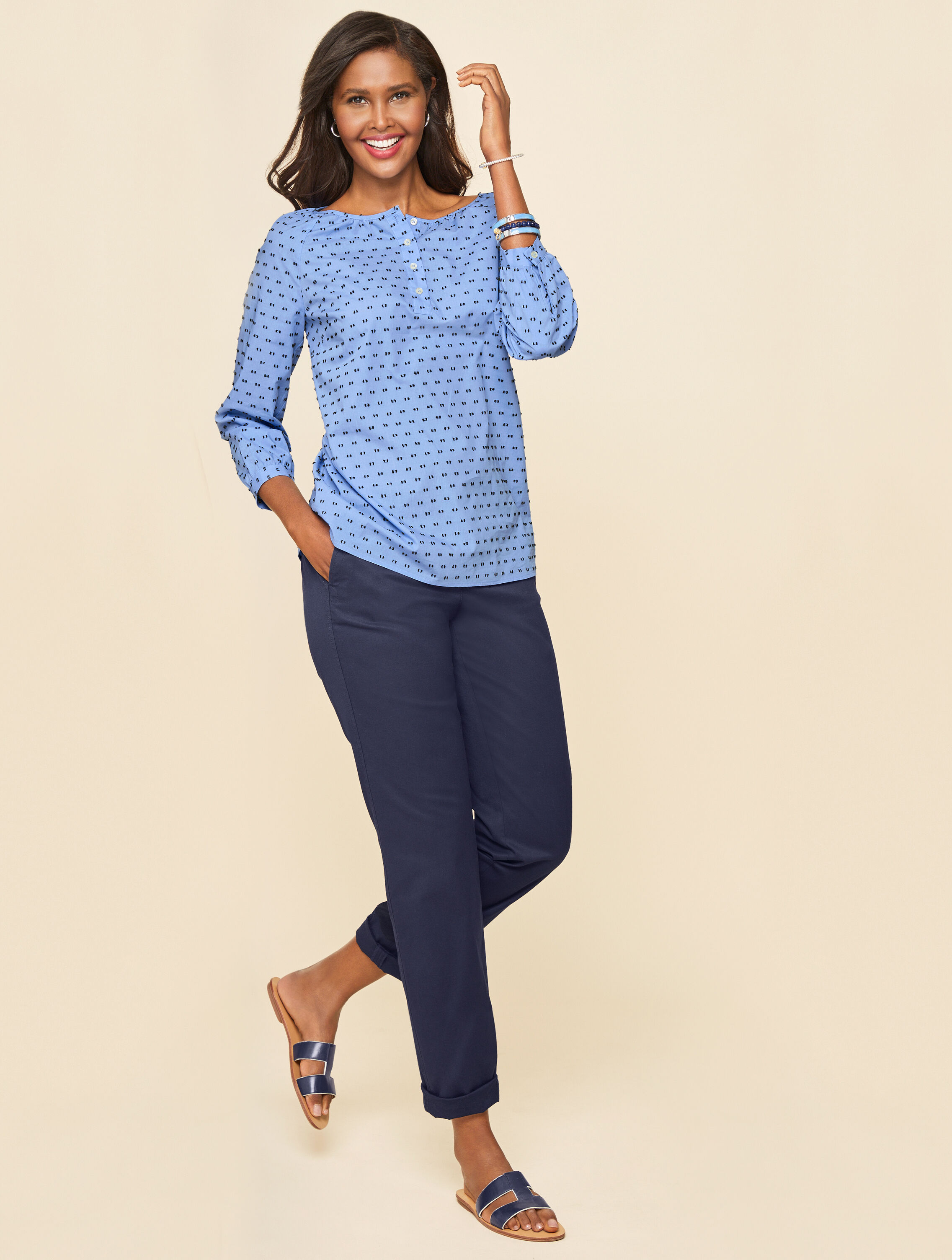 Swiss Dot Scoop Neck Blouse