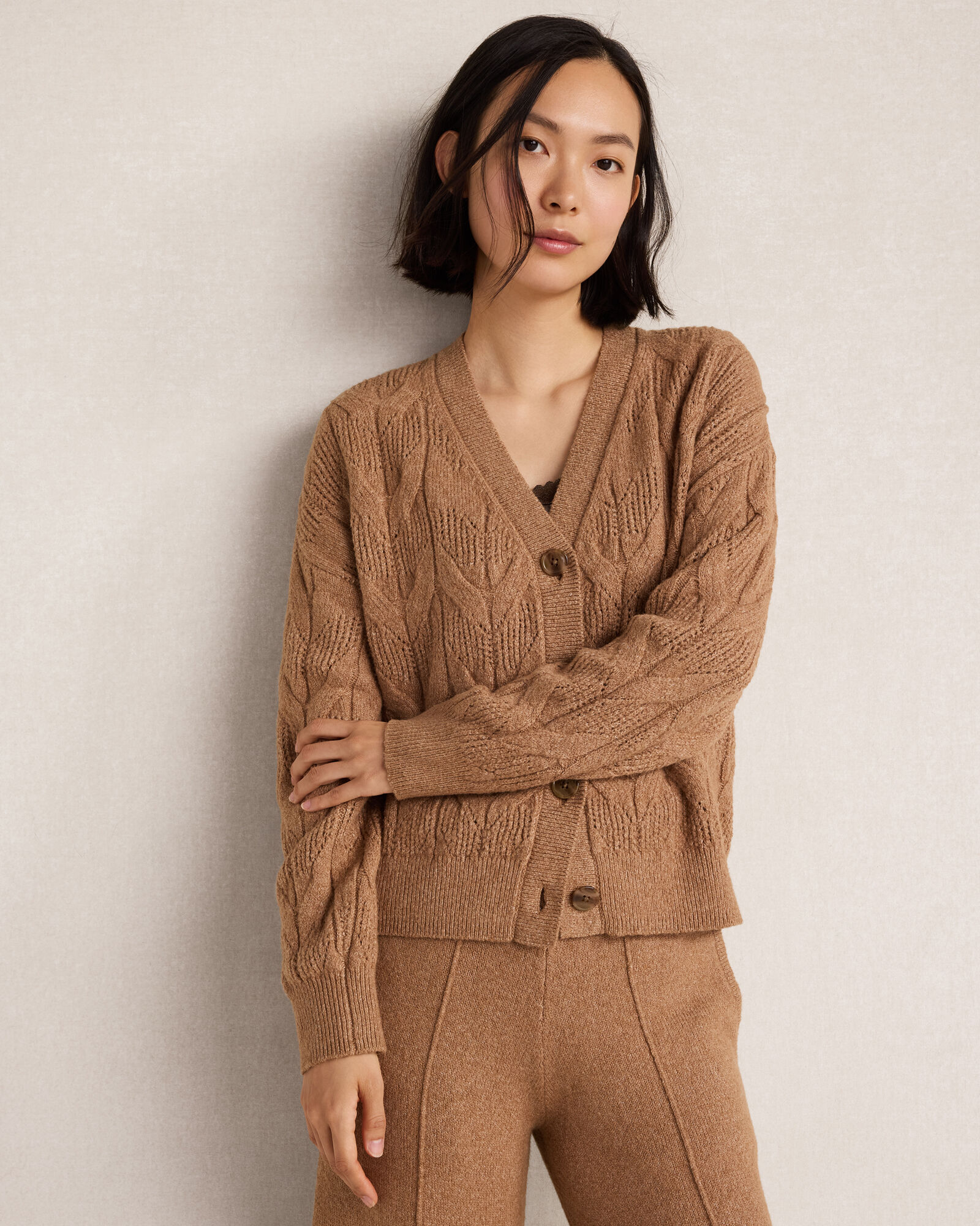 Organic Cotton Blend Cableknit Cardigan