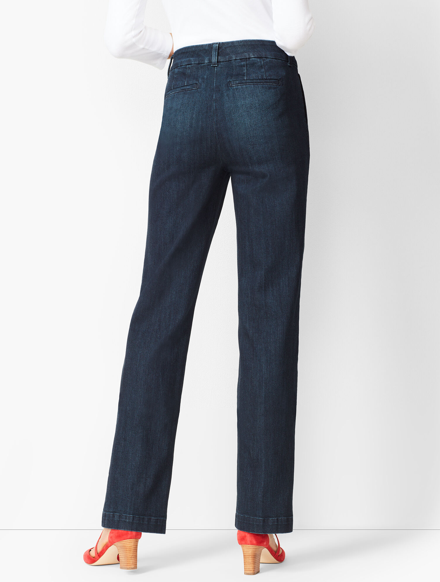 white christmas dresses Mesmerize Pants with Front Ankle Slits and Front Zipper in Dark Blue Denim