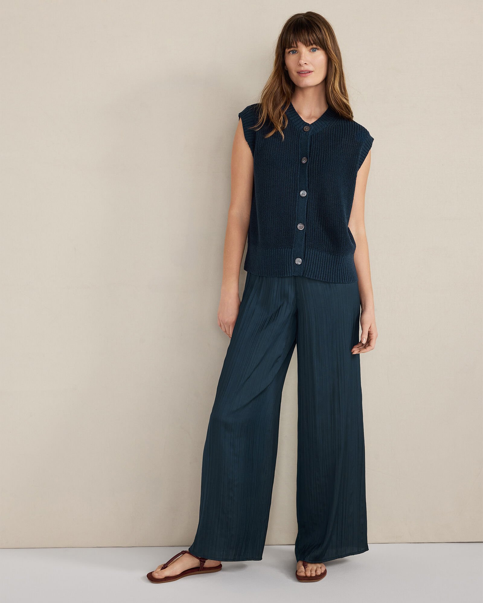 Silky Pleated Wide Leg Pants