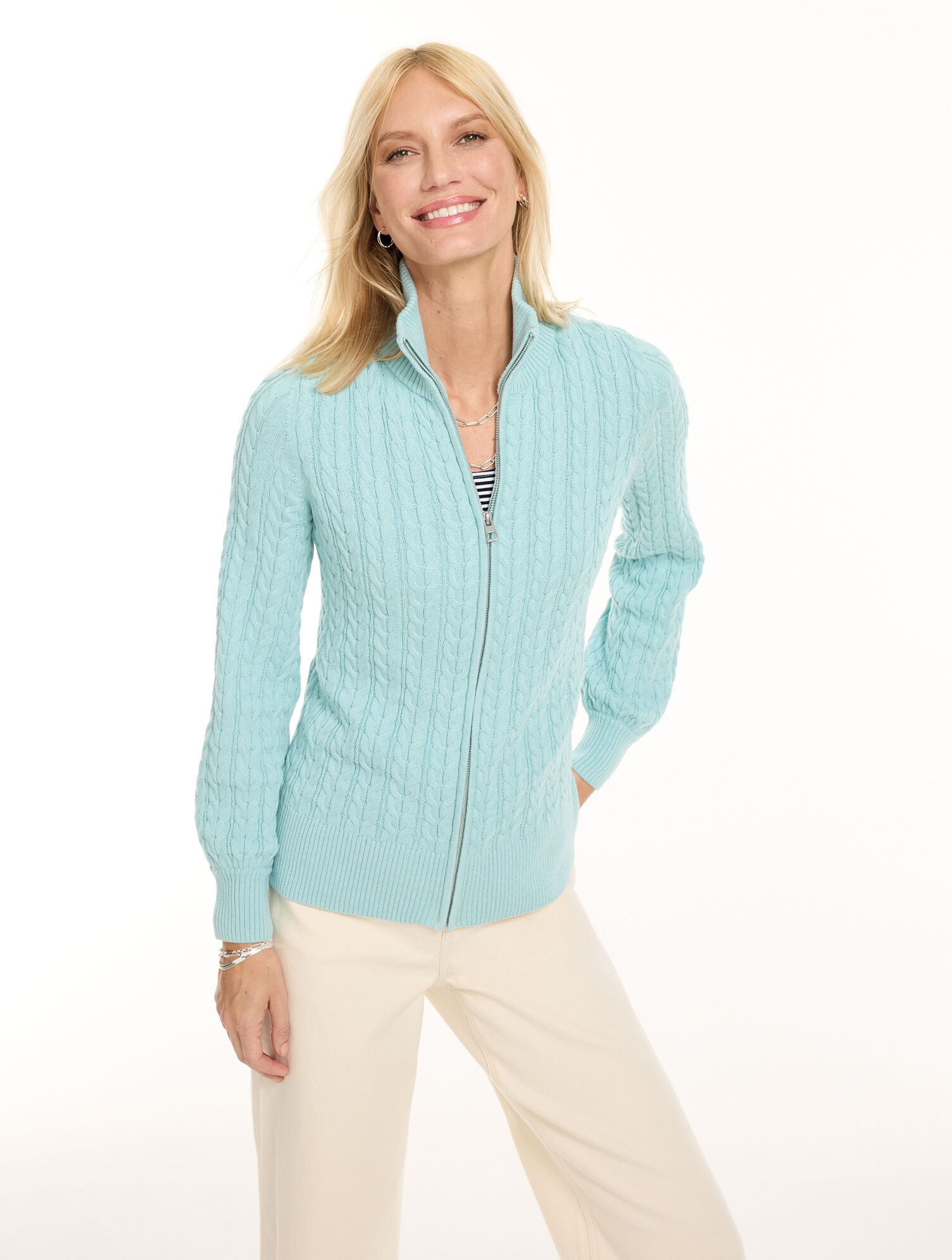 Cable Knit Full-Zip Cardigan