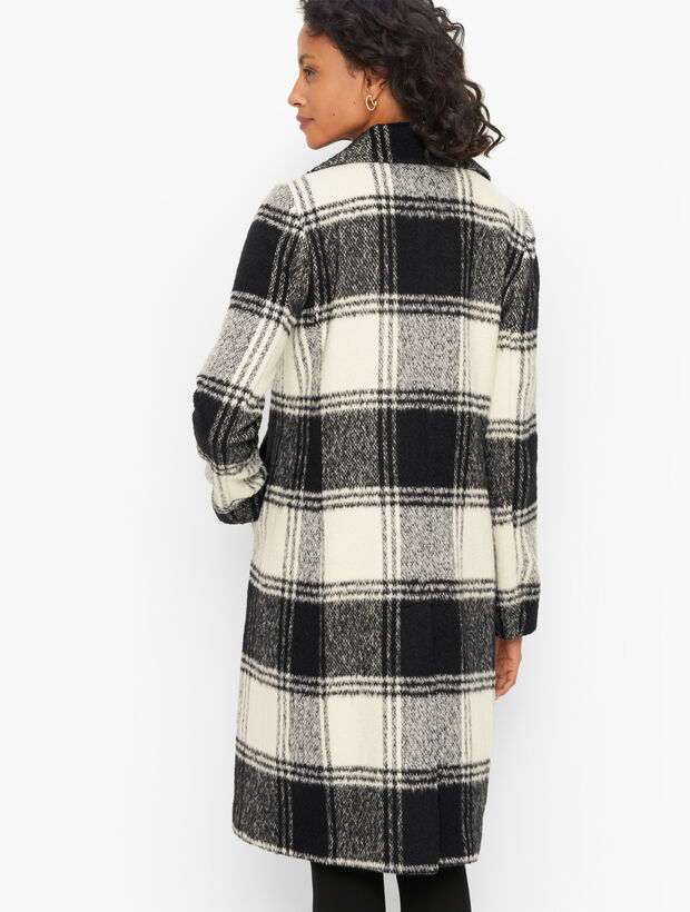 Brushed Wool Blend Plaid Coat