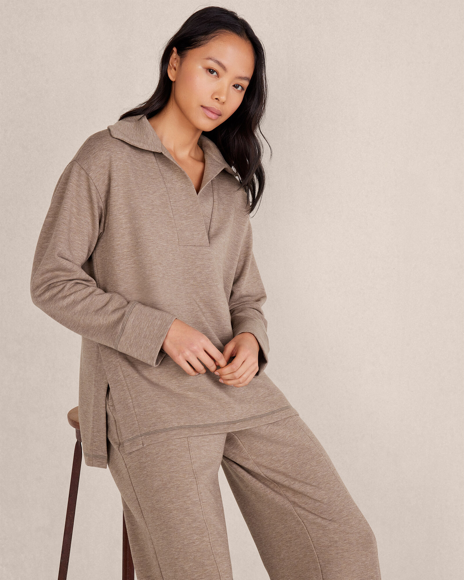 Fleece Johnny Collar Pullover Top | Haven Well Within