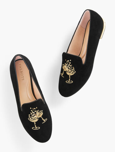 Ryan Embroidered Suede Loafers - Toasting Glass