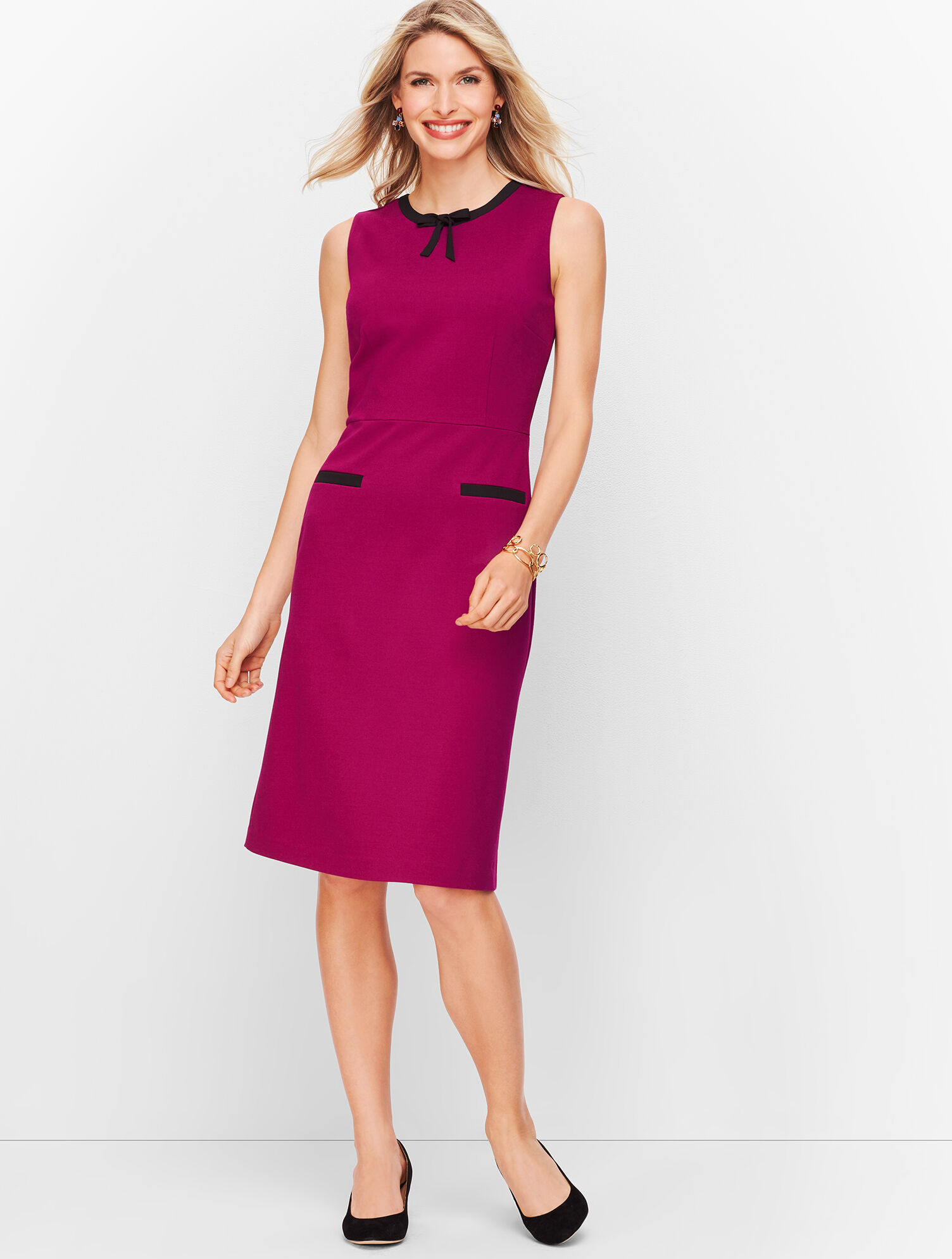 Tipped Ponte Tie-Neck Dress | Talbots