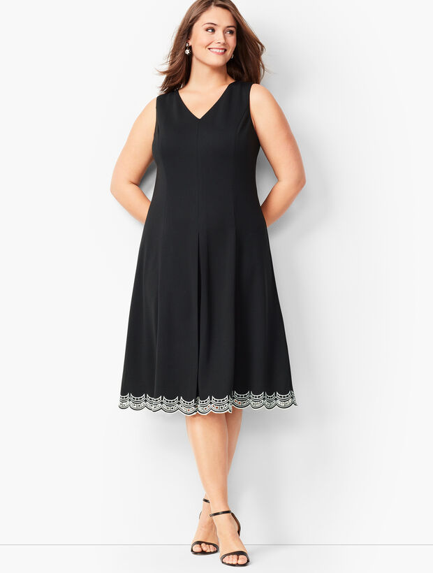 Embroidered Ponte Fit &amp; Flare Dress
