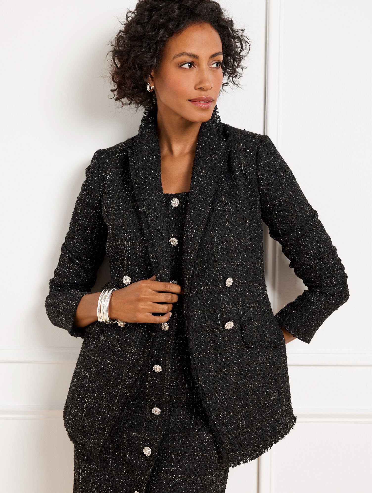 Tweed Double Breasted Blazer Women's Women's Tweed Wool