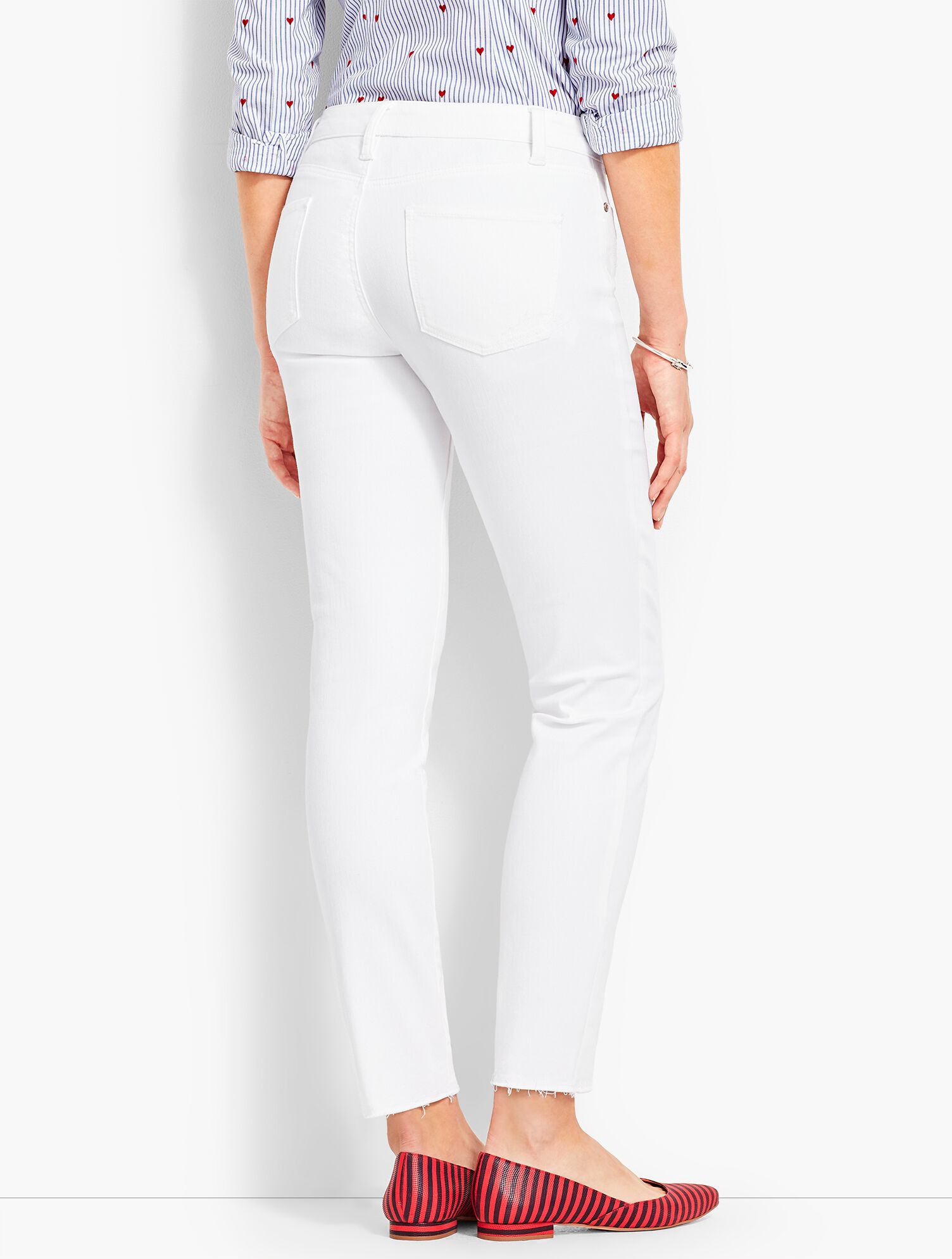 Patched Denim Slim Ankle - White