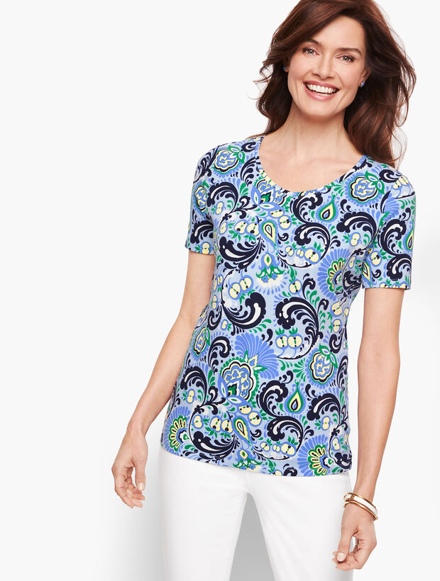 Cotton V-Neck Tee - Paisley
