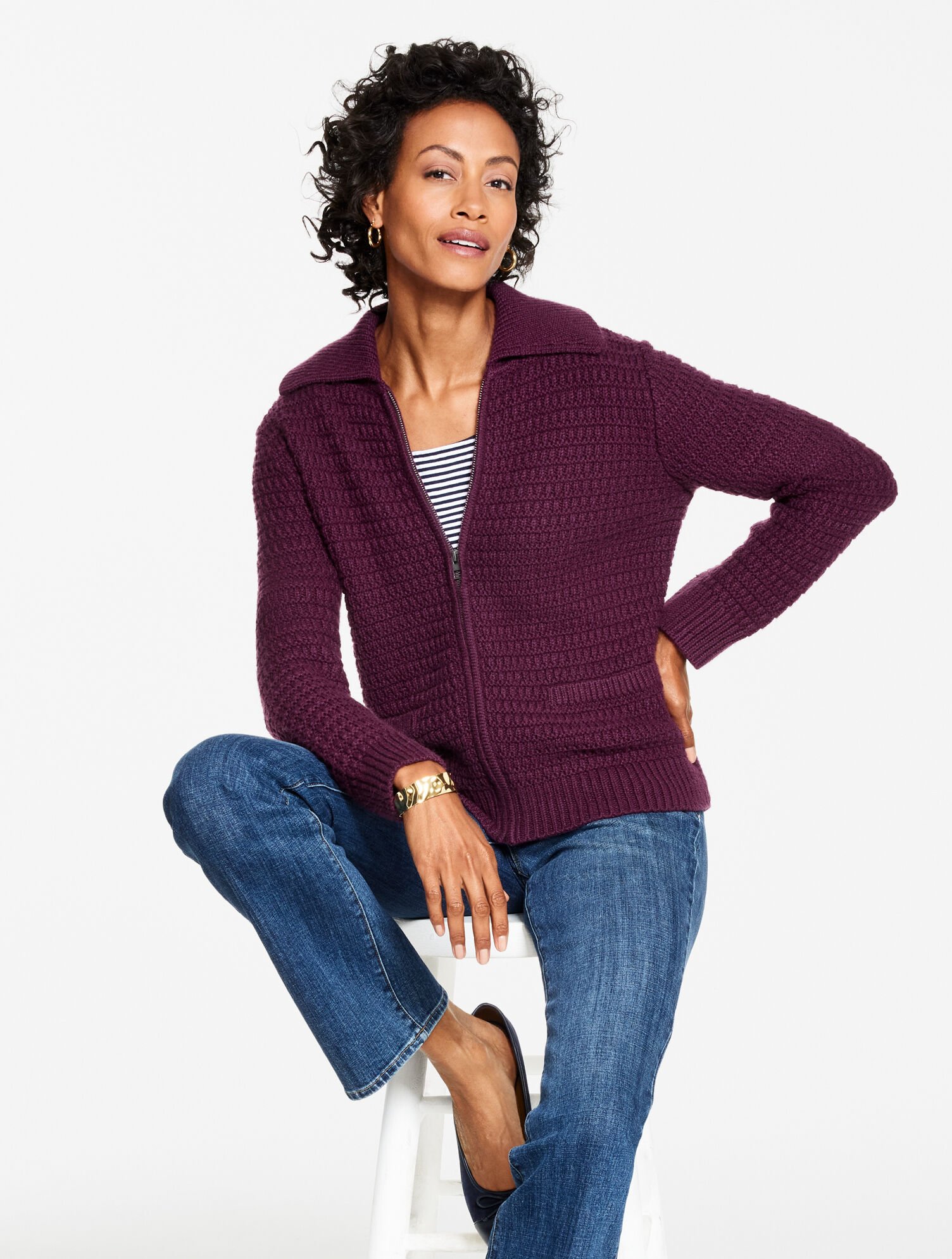 Textured Zip Front Cardigan | Talbots