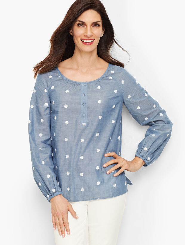 Embroidered Daisy Chambray Popover