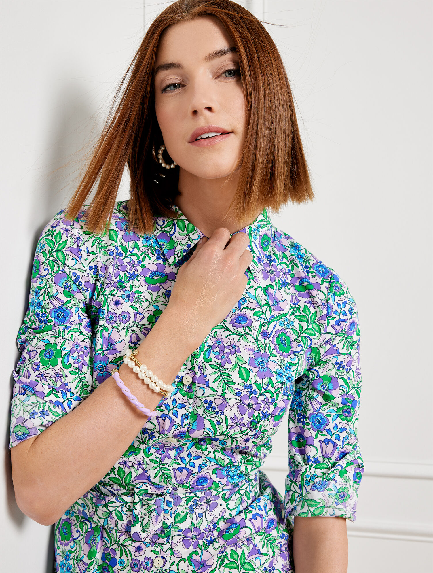 Fit &amp; Flare Poplin Shirtdress - Spring Fleur