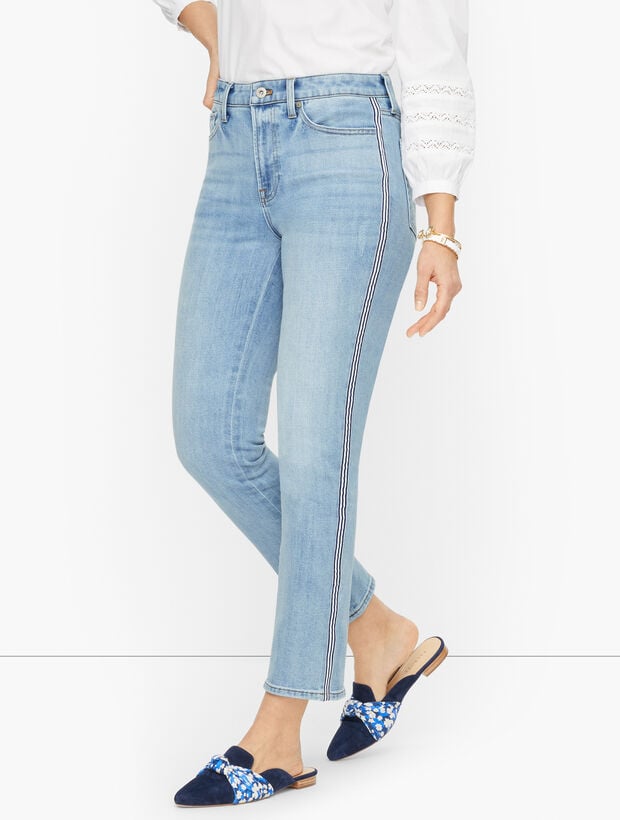 Modern Ankle Jeans with Ribbon Tape - Sea Glass Wash