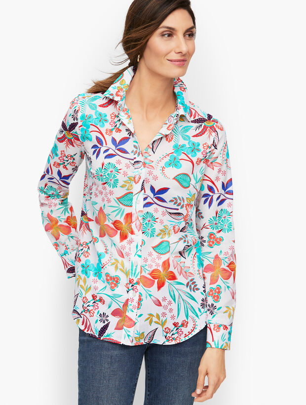 Cotton Button Front Shirt - Lush Floral | Talbots