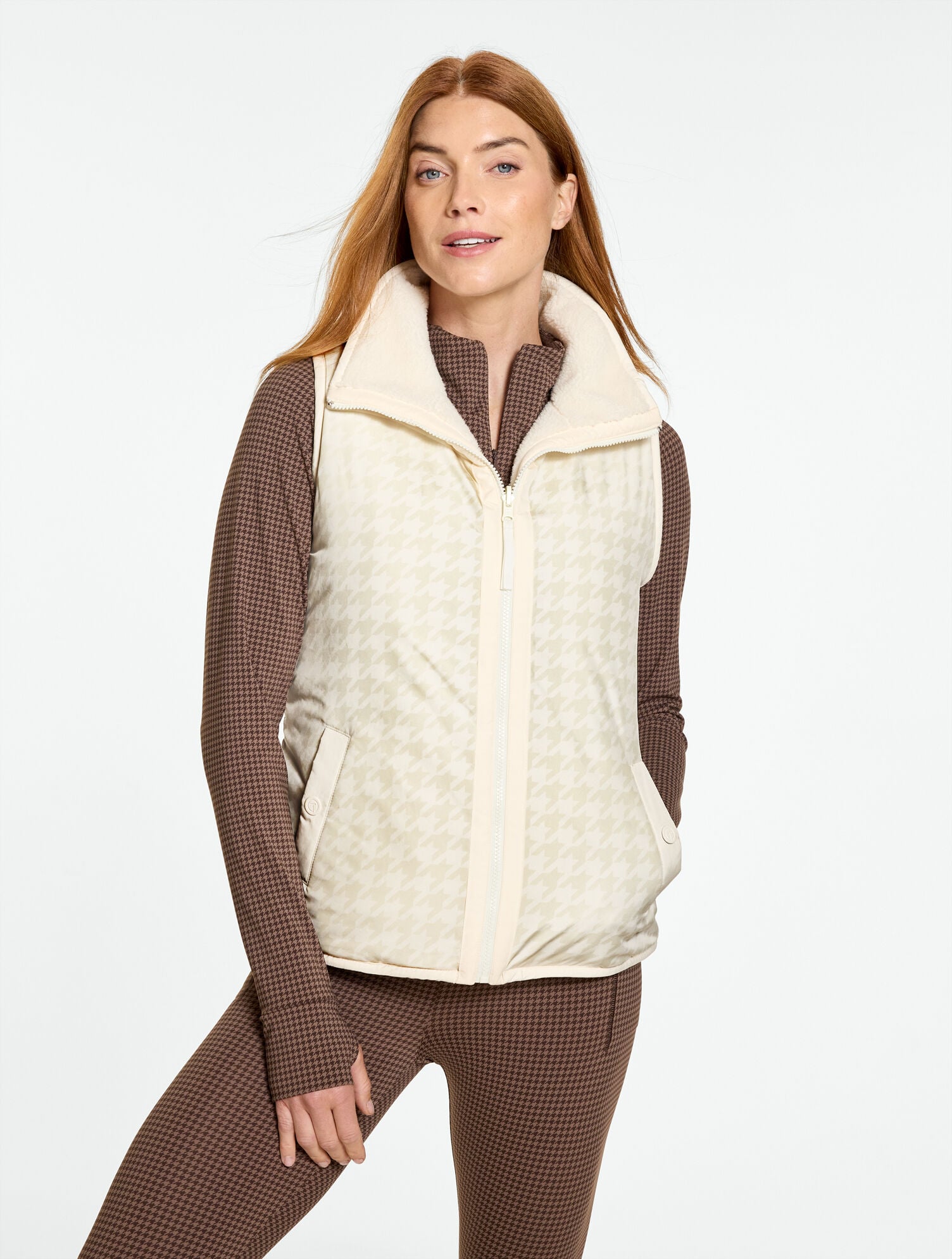 Reversible Sherpa Vest - Painted Houndstooth - thumbnail 4