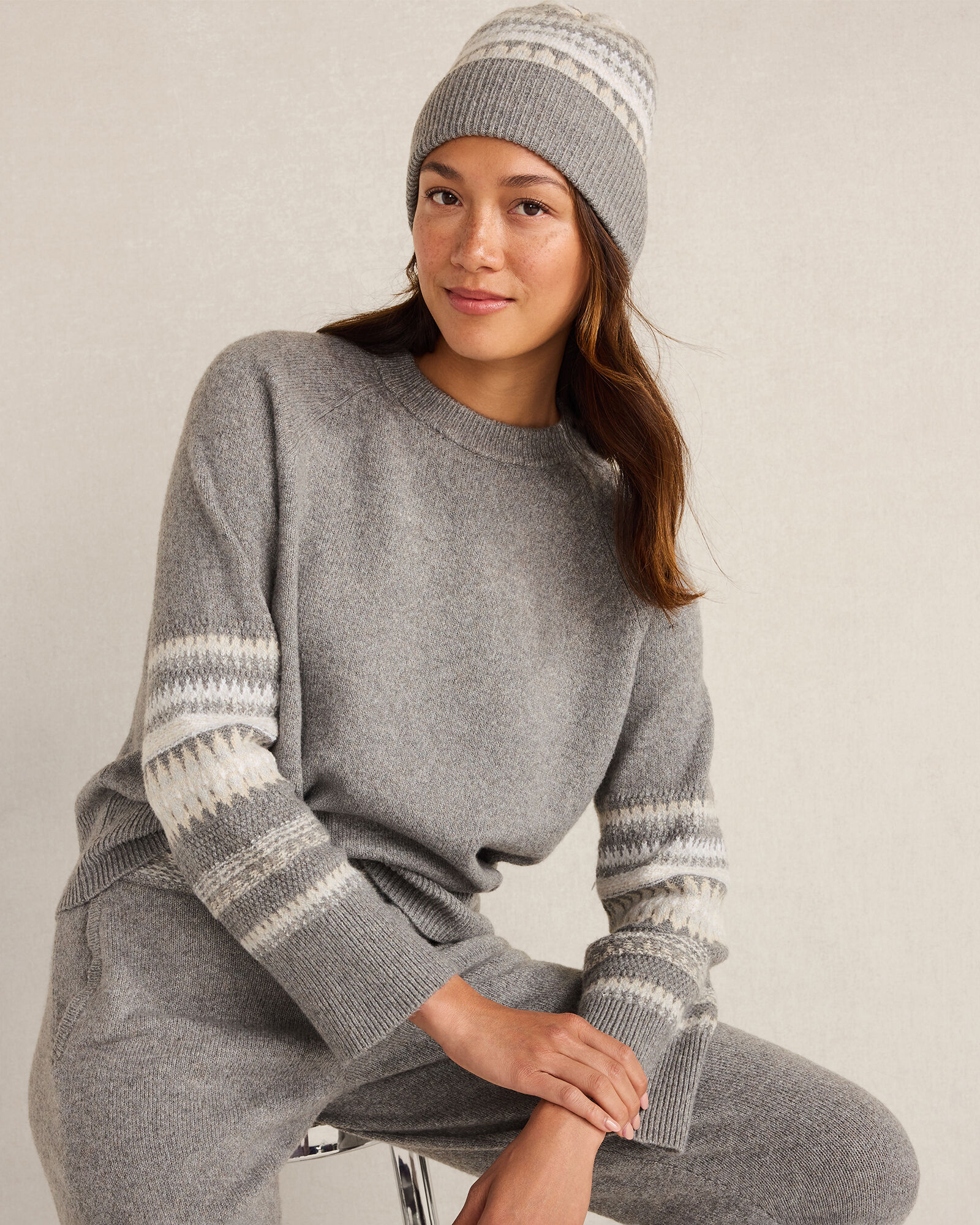 Organic Cotton Blend Nostalgic Fair Isle Crewneck Sweater