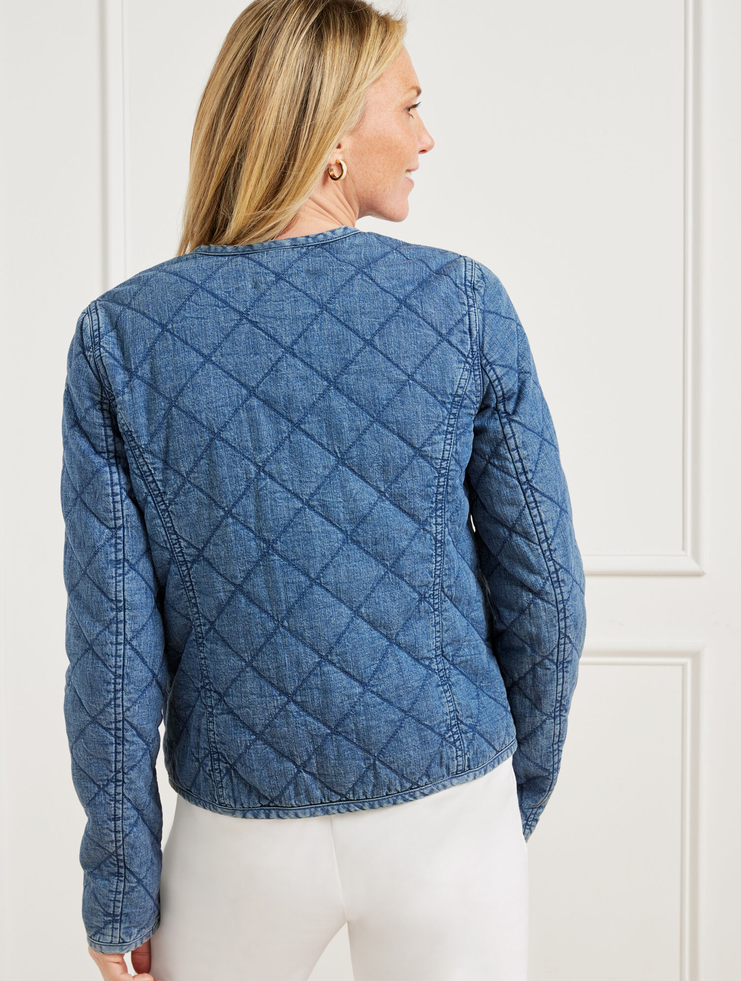 Collarless Quilted Jean Jacket Talbots