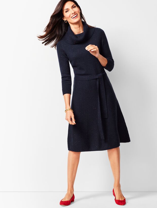 Cowlneck Fit &amp; Flare Sweater Dress - Donegal