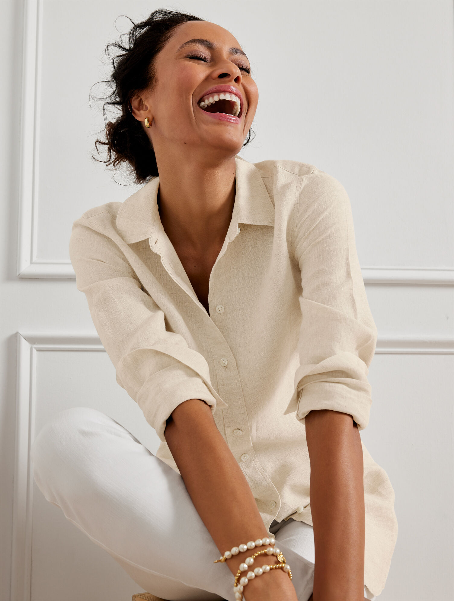 Linen Boyfriend Shirt - Oatmeal