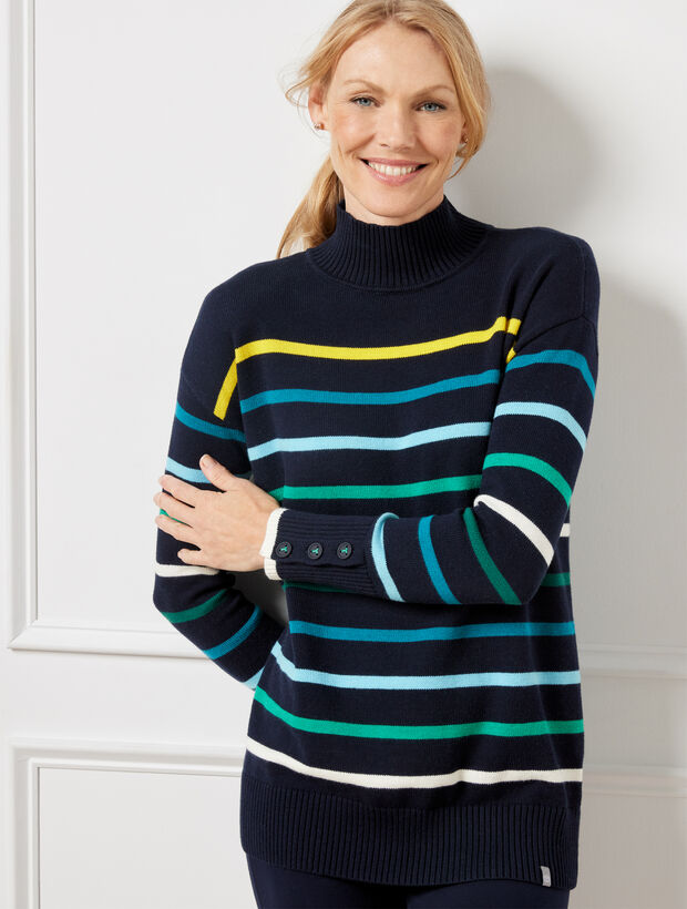 Coolmax&reg; Drop Shoulder Turtleneck Sweater - Striped
