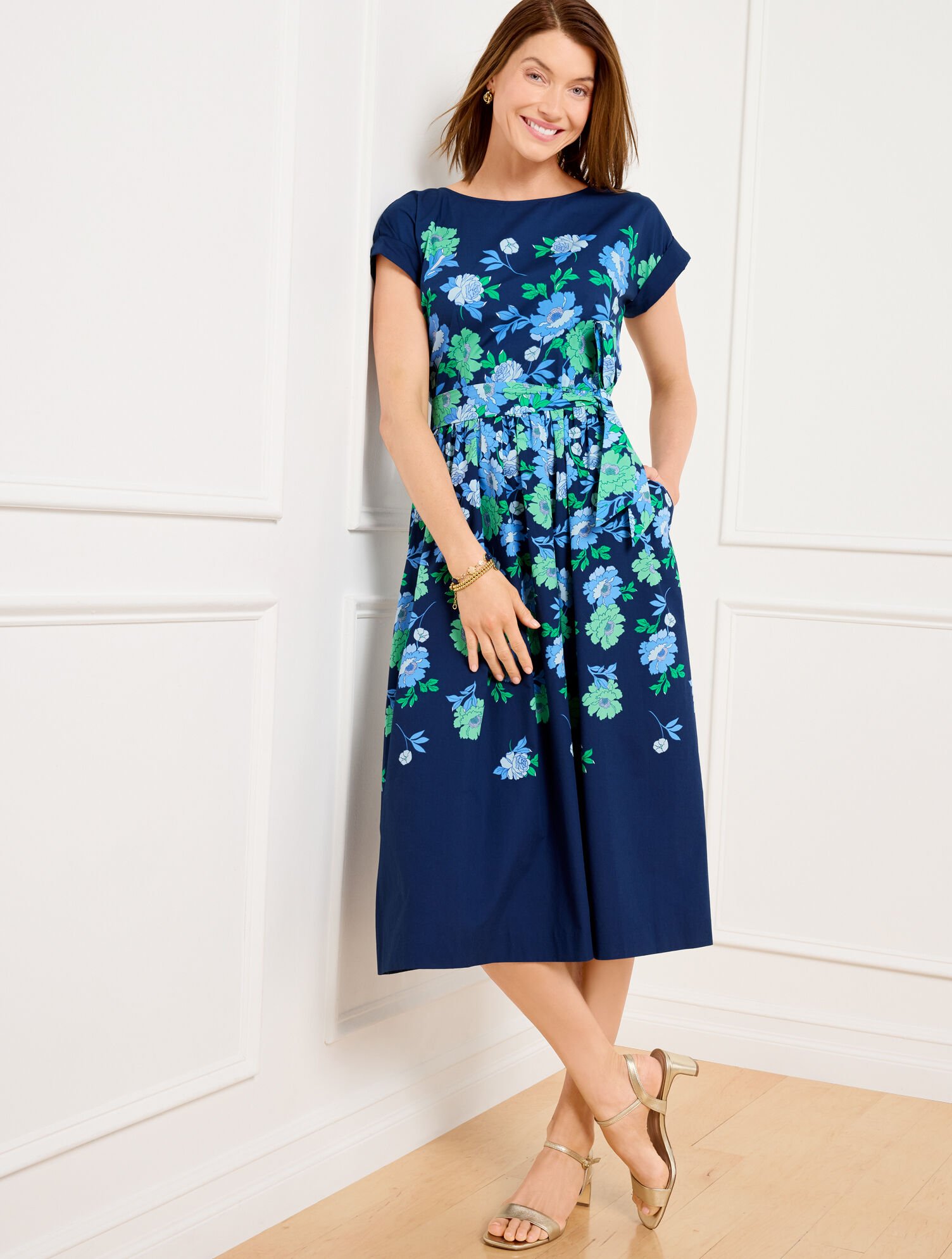 Modern Poplin Dress Bold Floral Talbots - Main Image