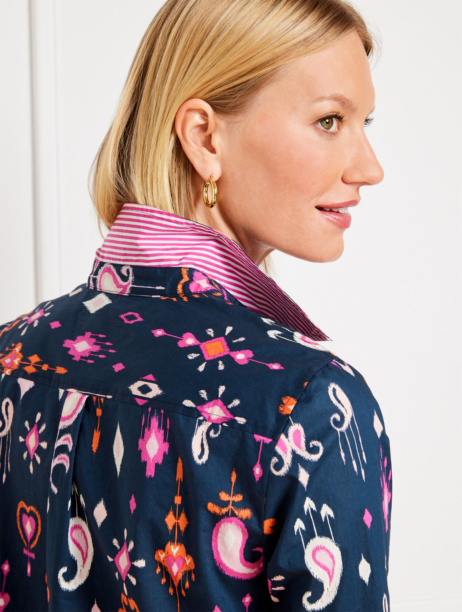 Cotton Button Front Shirt - Ikat Paisley | Talbots