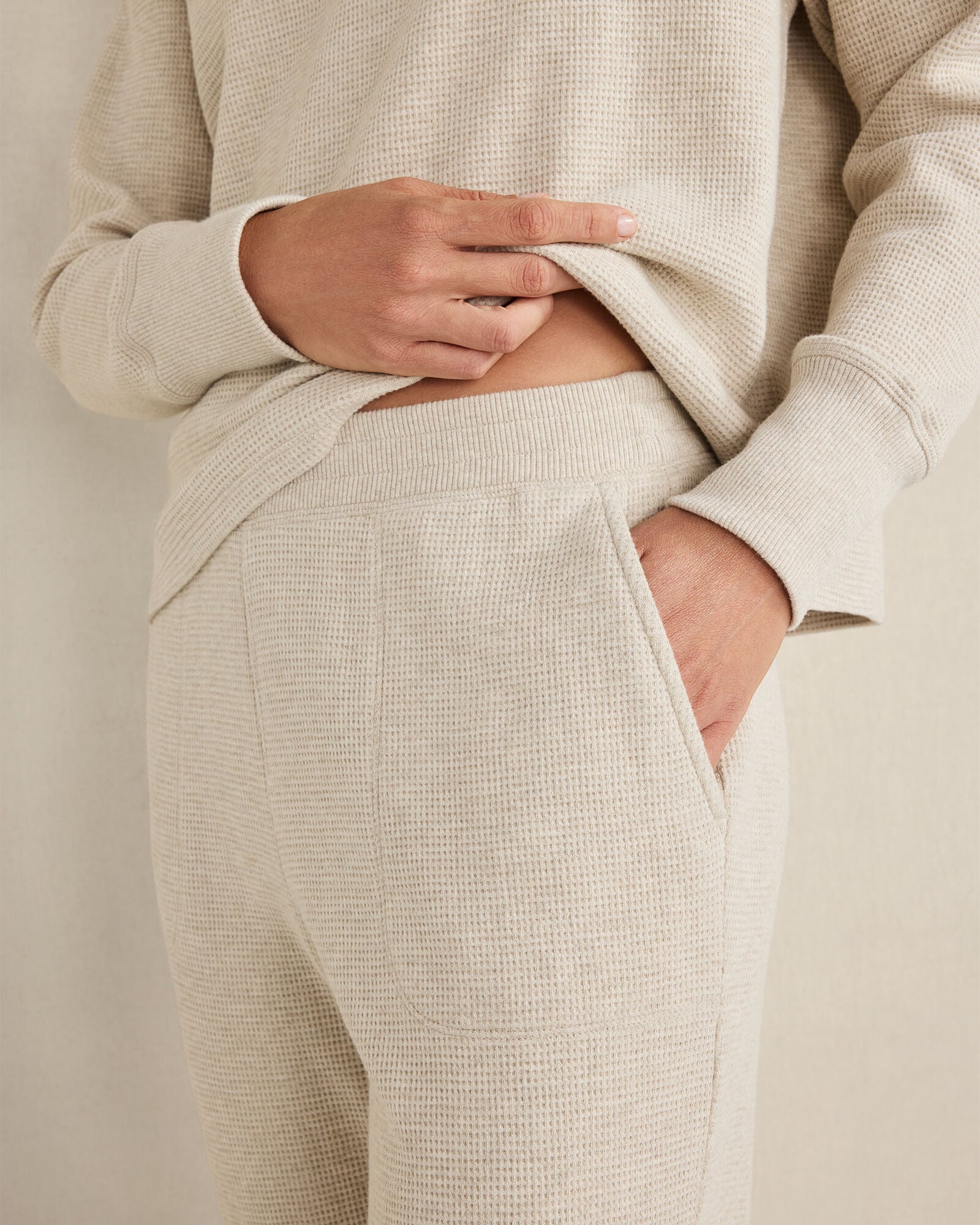 WAFFLE JOGGER PANTS FLOWER_OATMEAL BEIGE main image 0