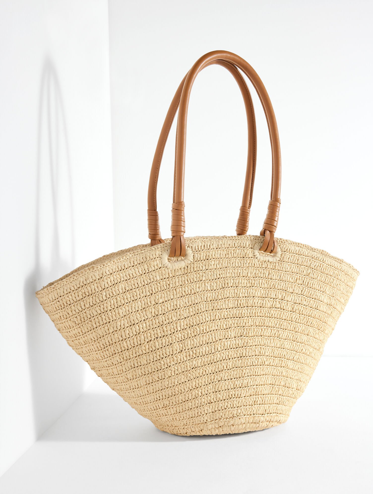 Embroidered Flare Straw Tote