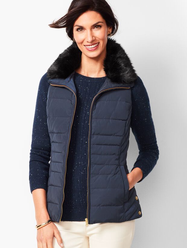 Down Fur-Collar Puffer Vest | Talbots