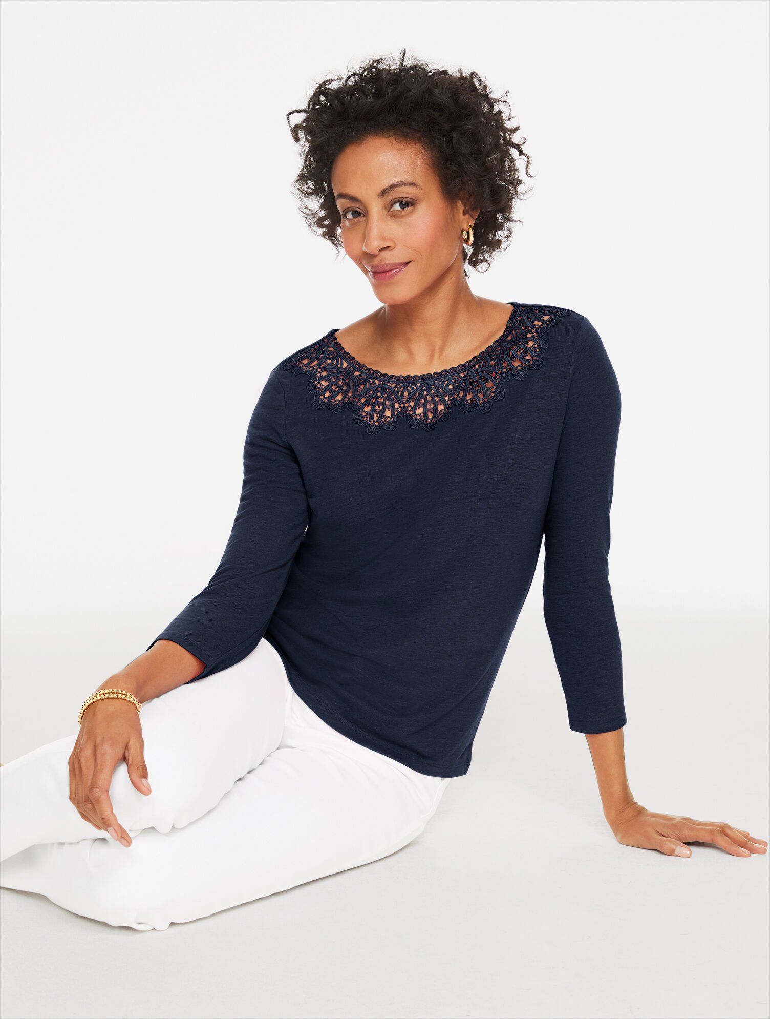 Lace Trim Crewneck Top
