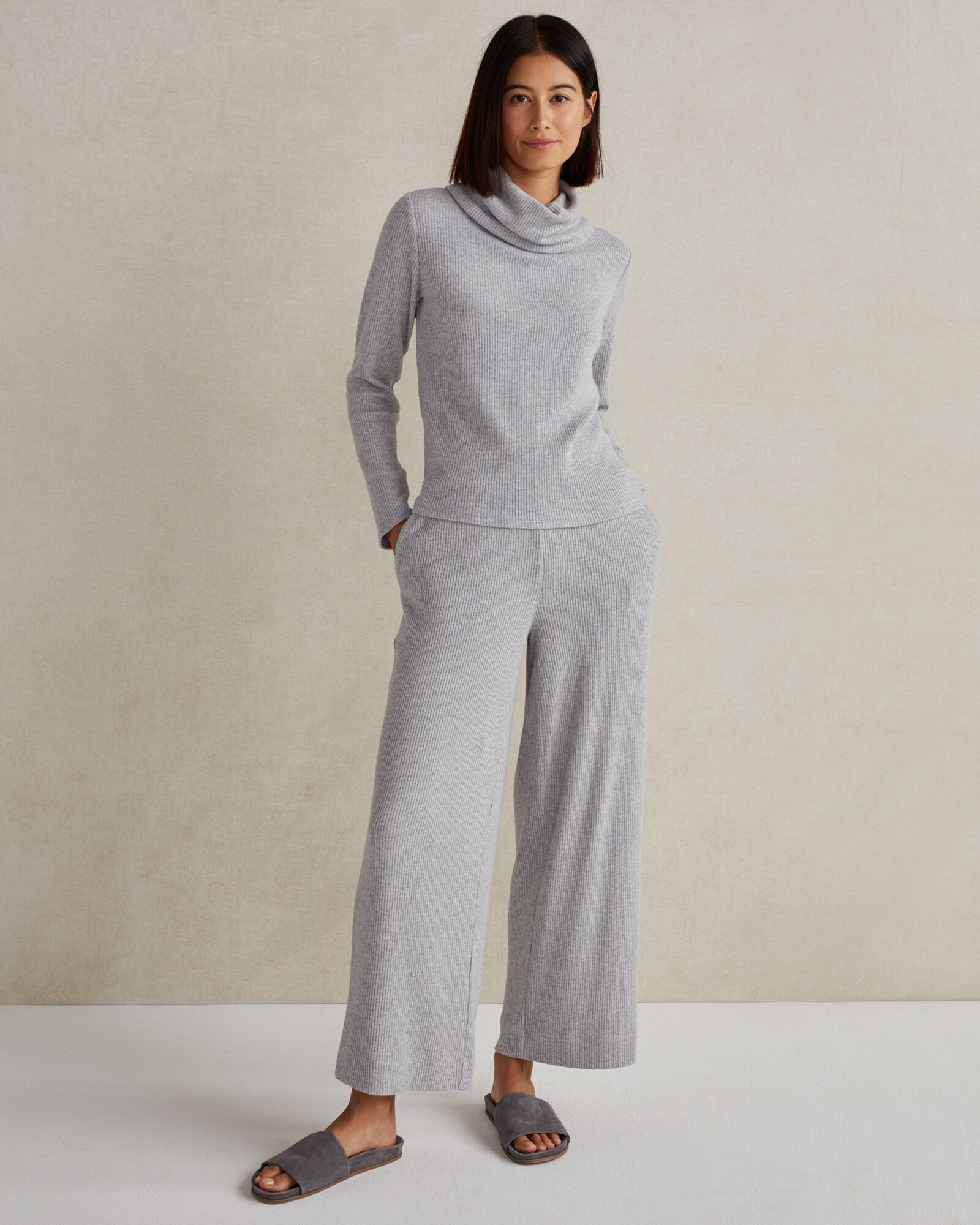 Brushed Rib Knit Cowl Neck Top