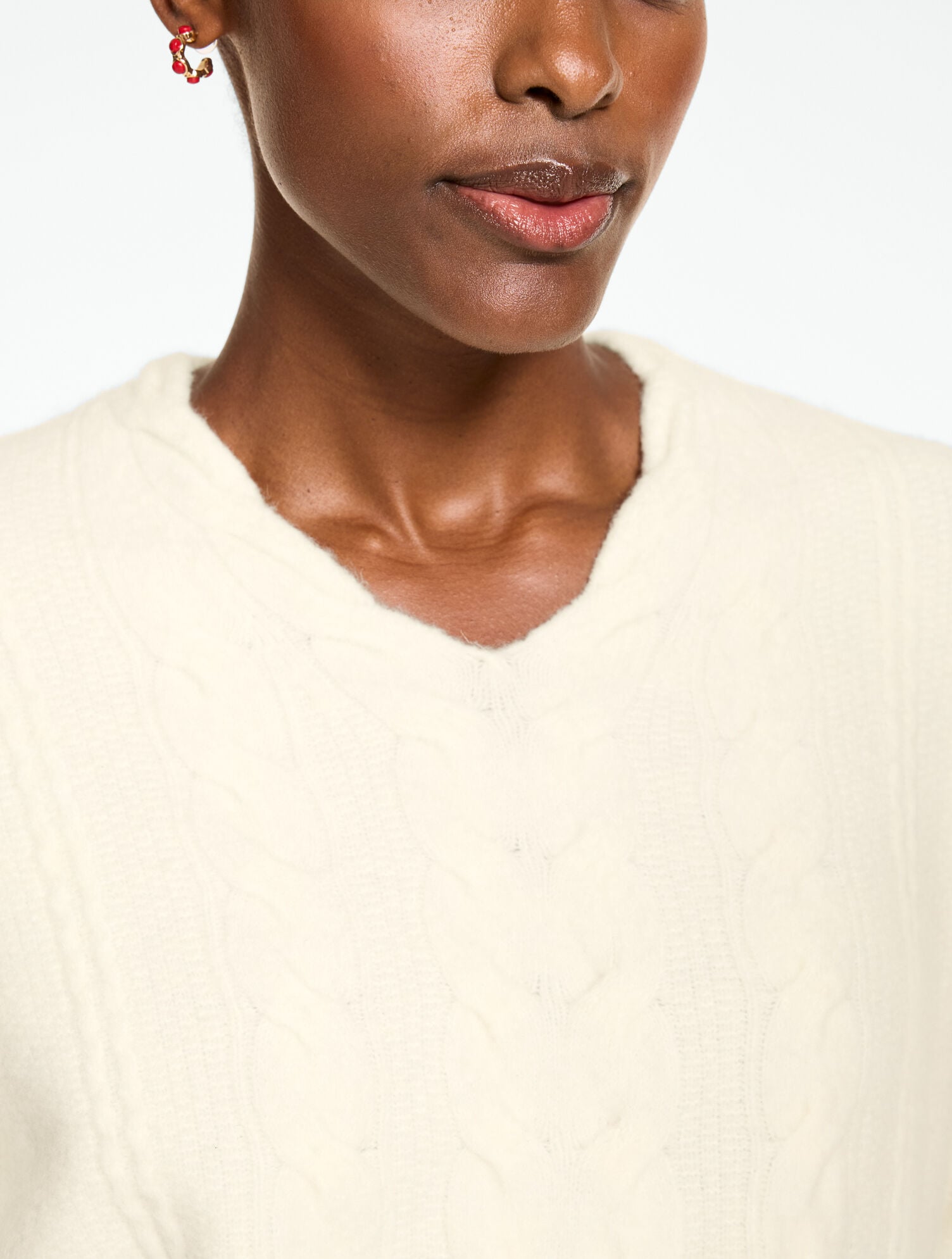 Mixed Cable Knit V-Neck Sweater