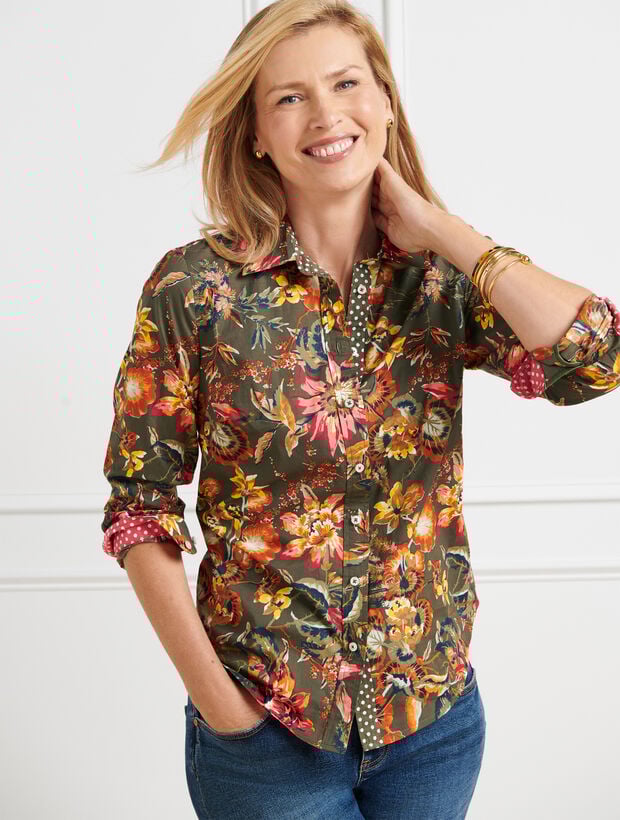 Cotton Button Front Shirt Splendid Floral Talbots