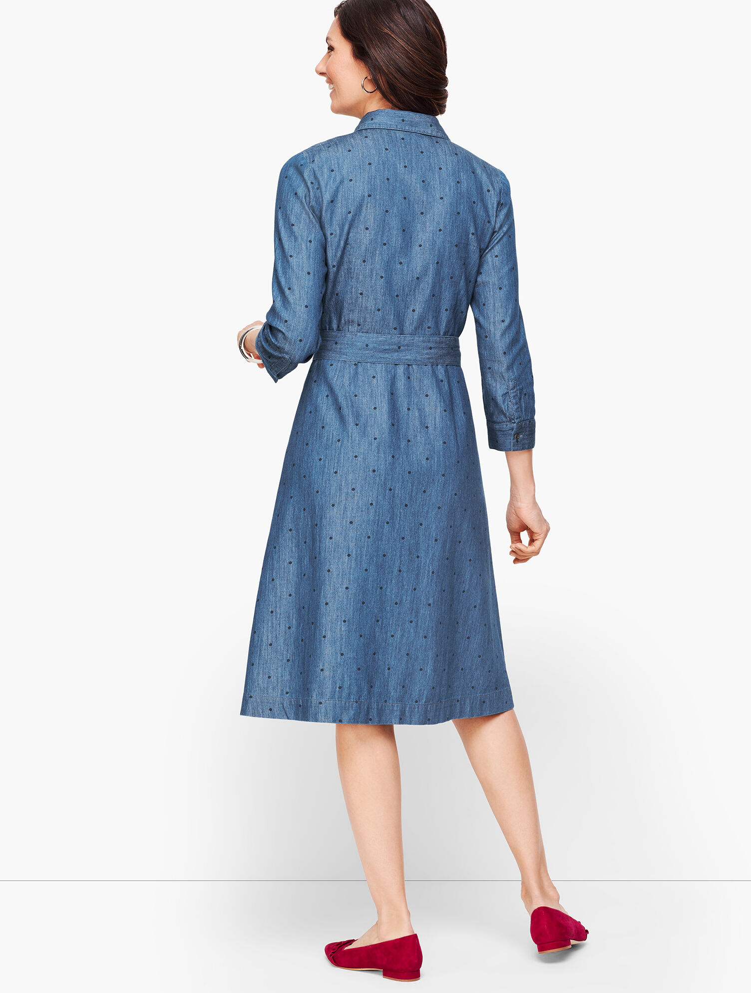 Dot Denim Belted Shirtdress | Talbots