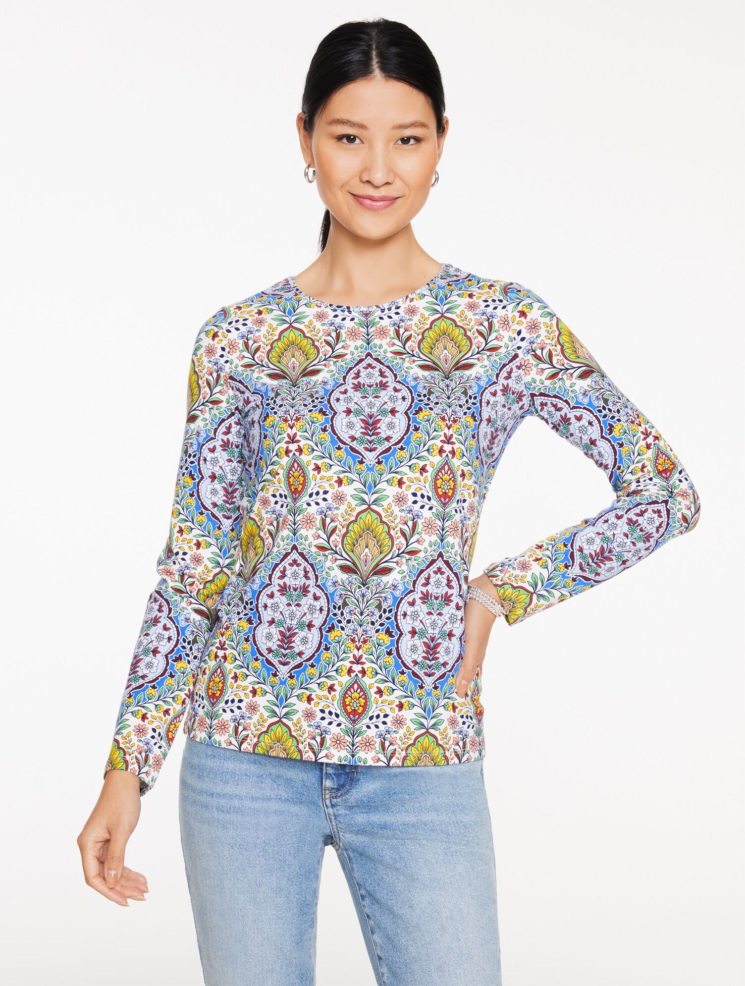 Long Sleeve Crewneck Tee - Botanical Medallion