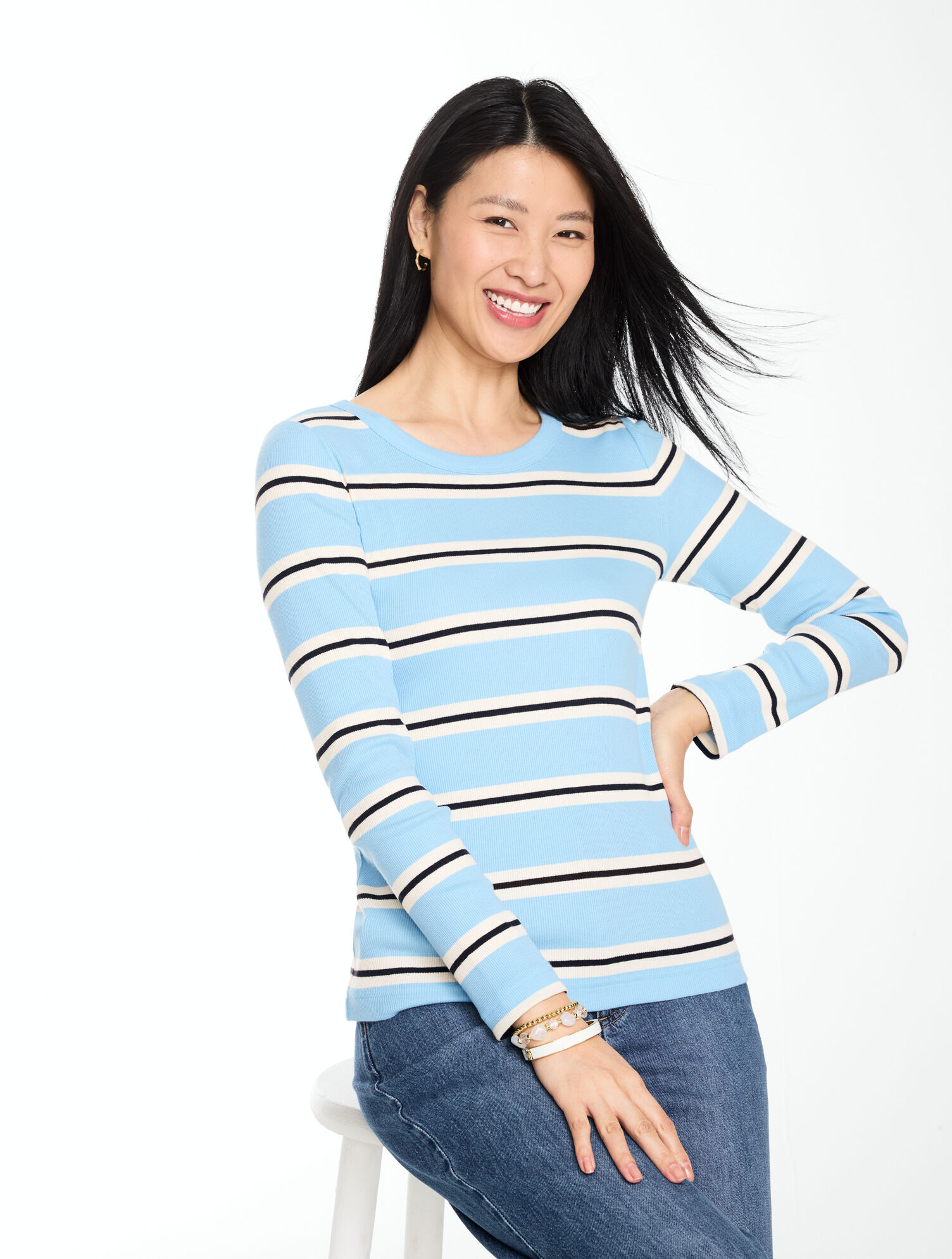 Ribbed Long Sleeve Crewneck Tee - Fable Stripe