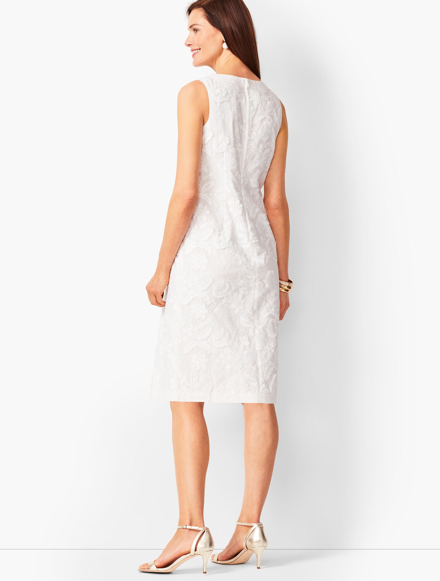 Embroidered Clipped-Floral Shift Dress | Talbots