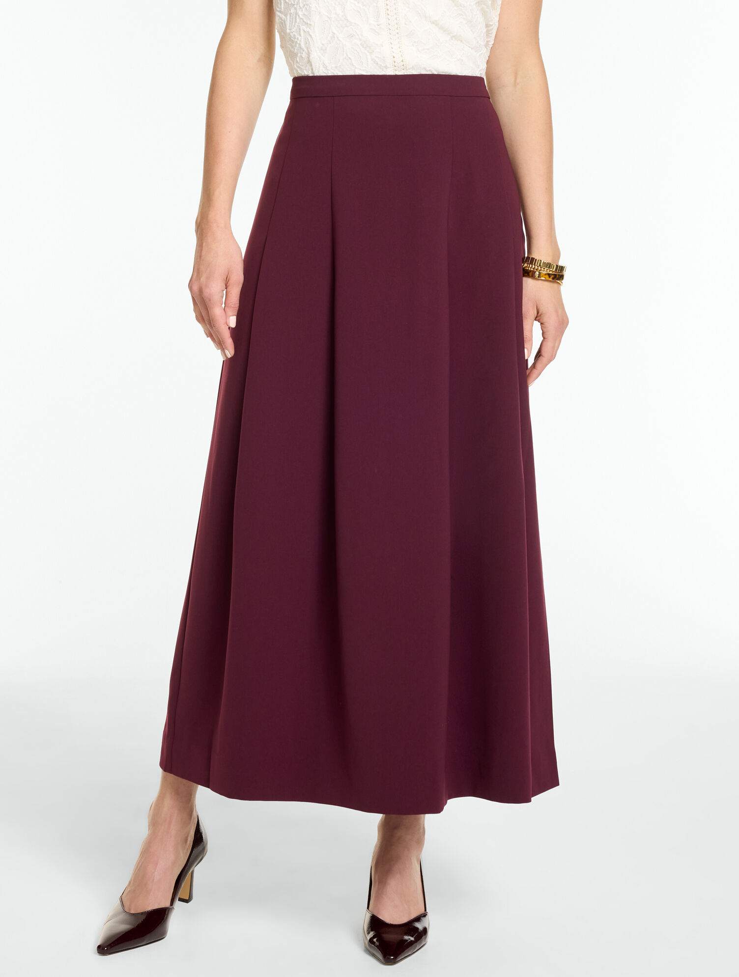 Polished Crepe Pleated Midi Skirt