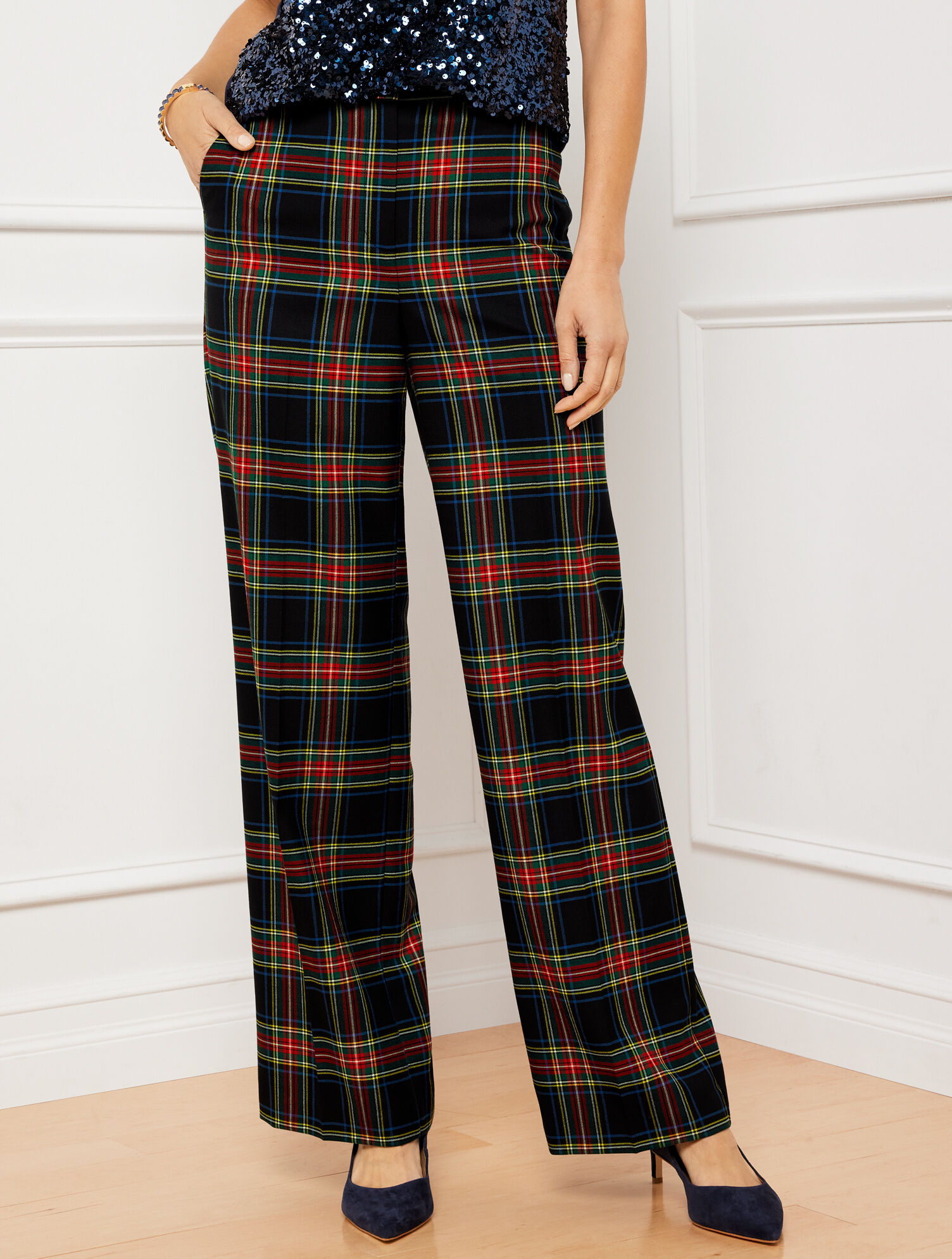 Wide Leg High Waisted Red Tartan Trousers Buy Love Roses Red High