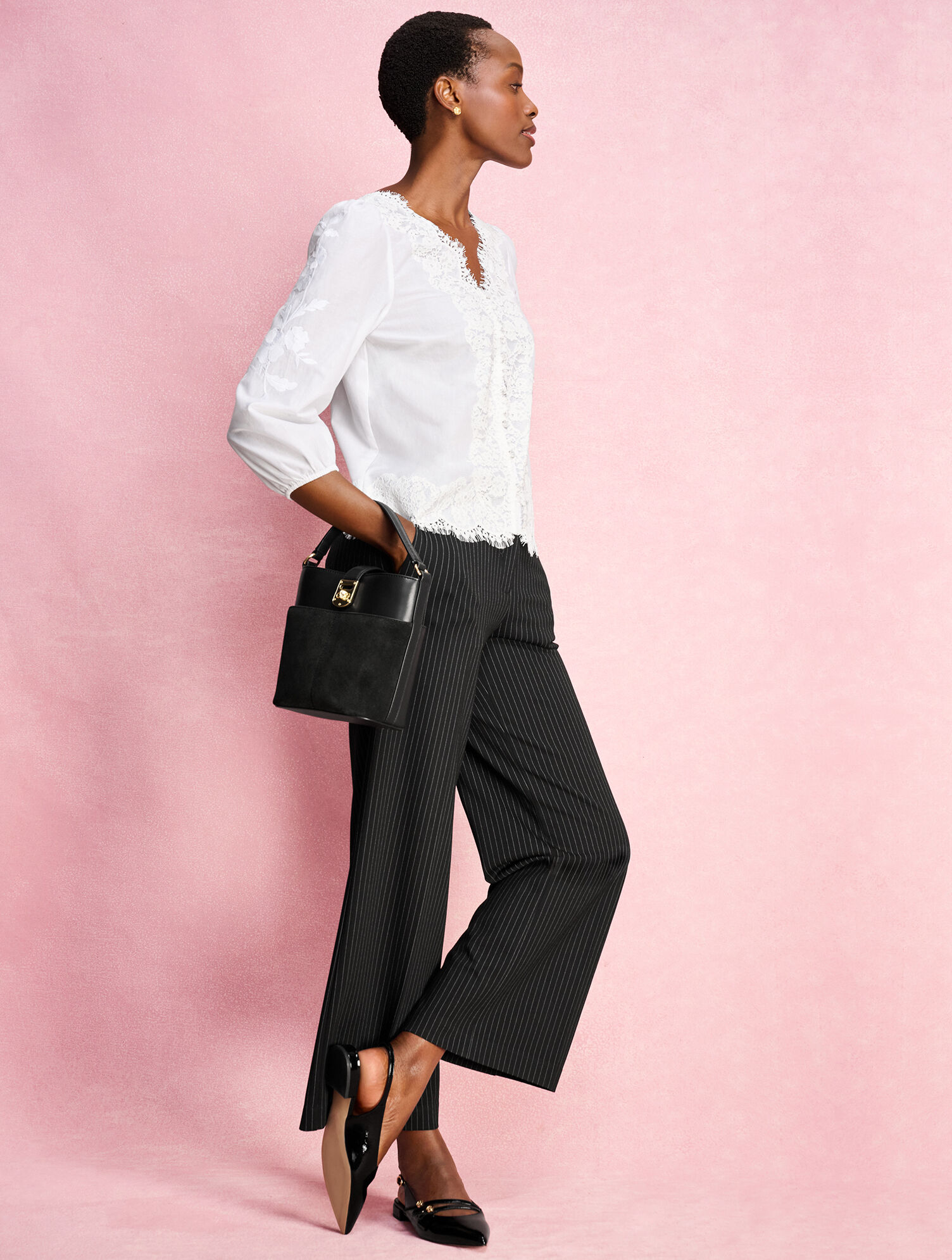 Wide Ankle Pinstripe Ponte Pants