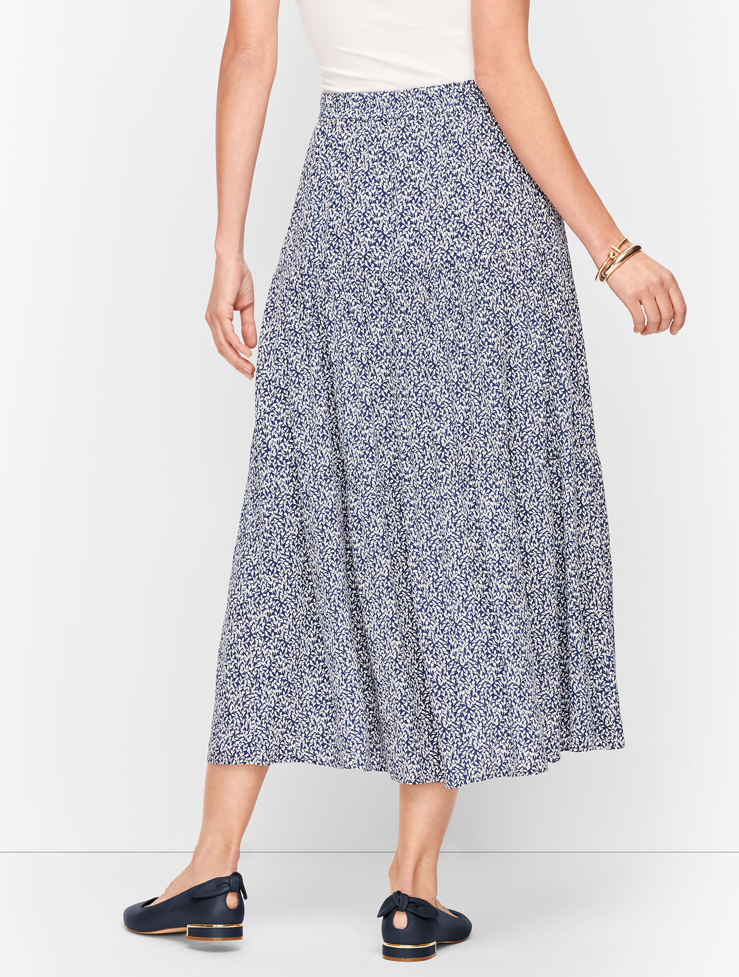 Tiered Button Front Skirt - Floral Vine Print