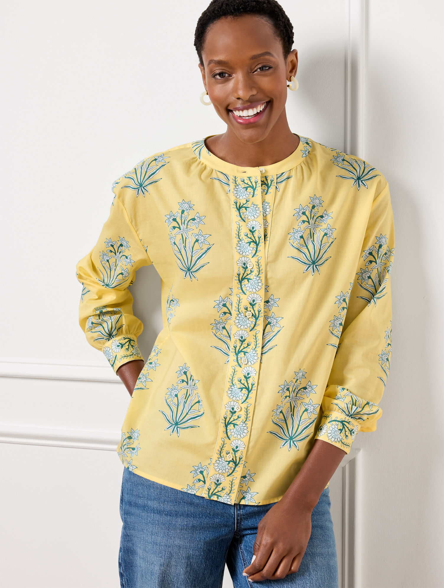 Relaxed Button Front Top - Leafy Floral