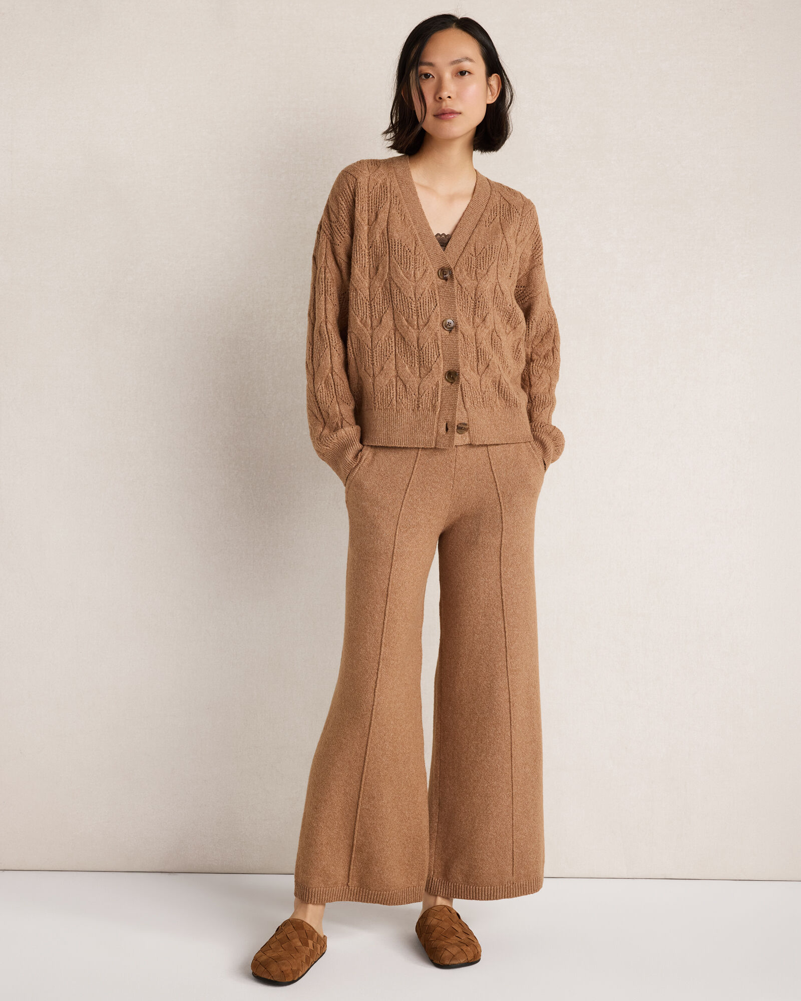 Organic Cotton Blend Pintuck Wide Leg Pants
