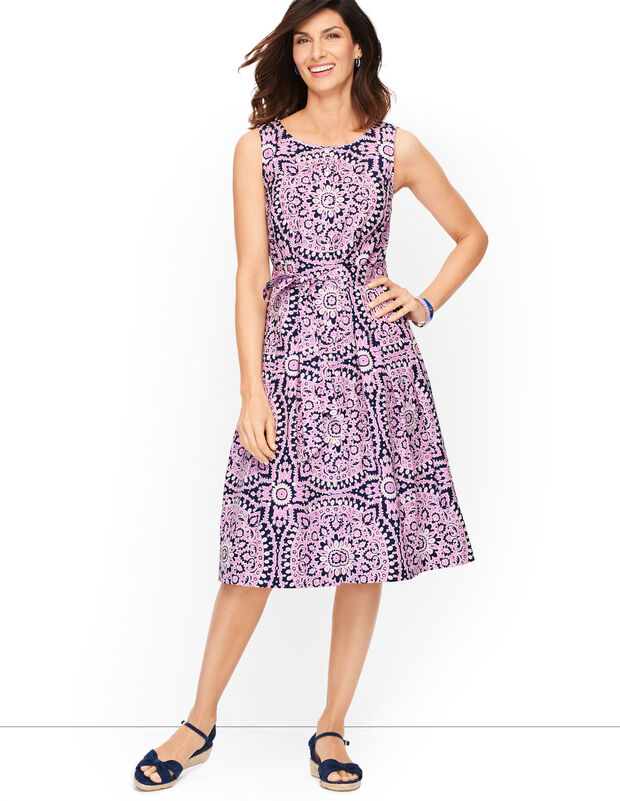 Poplin Fit & Flare Dress - Medallion | Talbots