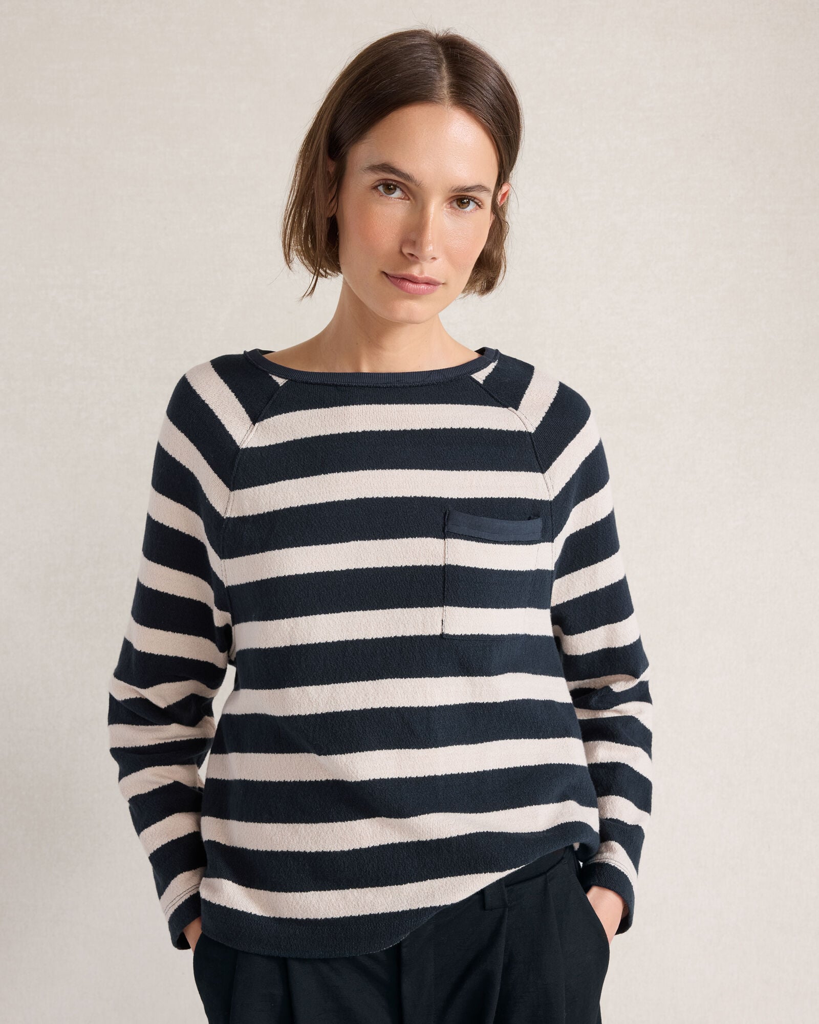 Cotton Slub Jersey Striped Raglan Top