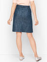 Embroidered Daisy A-Line Skirt- Chambray Blue