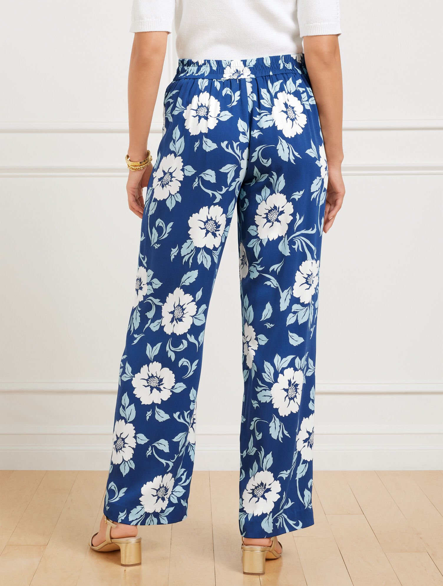 Wide Leg Pull-On Pants - Delightful Flowers