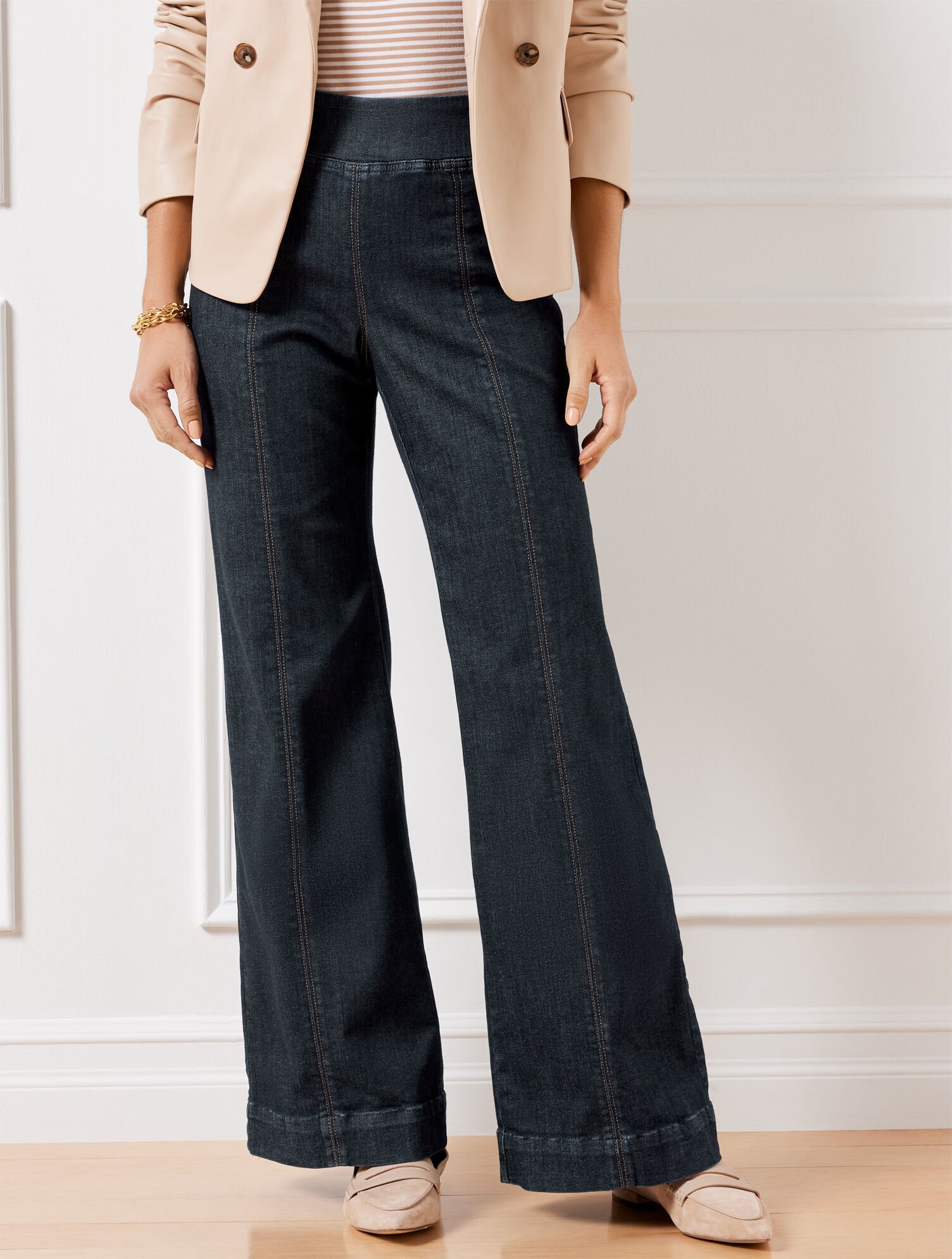 Flare Leg Pull-On Travel Jeans Oxford Wash Talbots