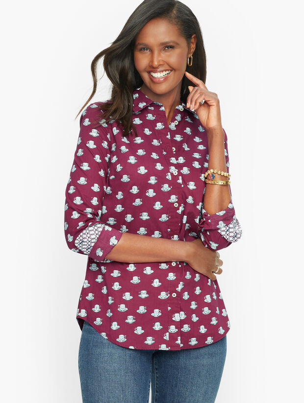 Cotton Button Front Shirt - Tea Time