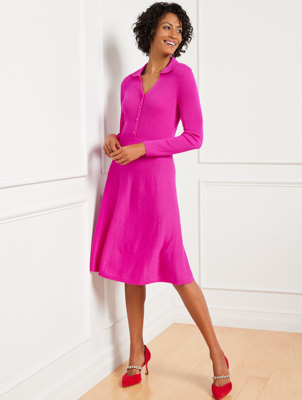 Merino Wool Fit Flare Sweater Dress Festive Fuchsia Talbots